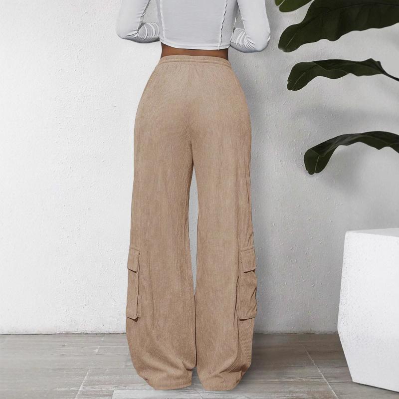 Women's Cargo Pants Spring/Summer New Wide-Leg Pants Casual Simple Tie-Waist Multi-Pocket Long Pants