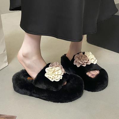 Mode Blume Damen Plateau Hausschuhe 2025 Winter Neue Trends Flauschige Schuhe Mode Weich Komfort Freizeitschuhe Elegant Zapatillas De Mujer