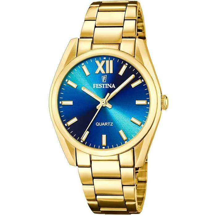 Montre - Festina - F20640-8 - Acier doré - Cadran bleu - Étanchéité 5 ATM