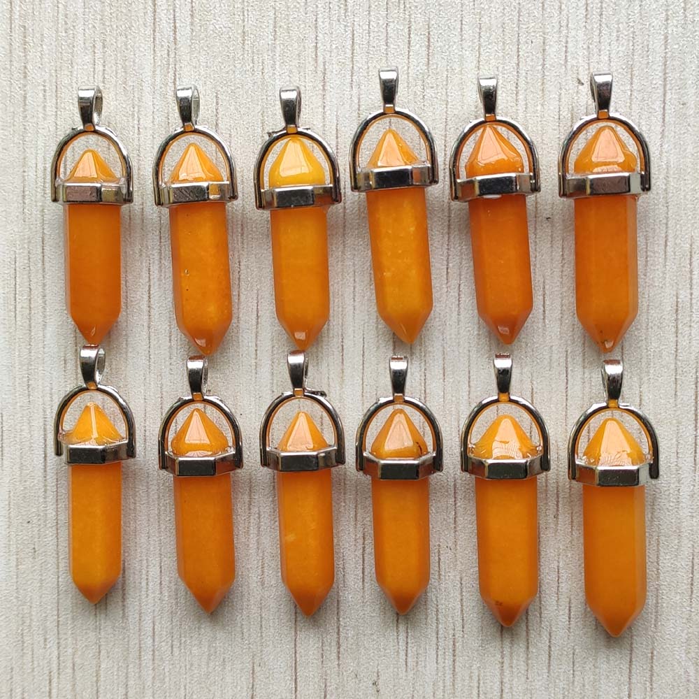 Natural stone quartz aventurine lapis crystal hexagonal pillar Pendants for Jewelry accessories 12pcs