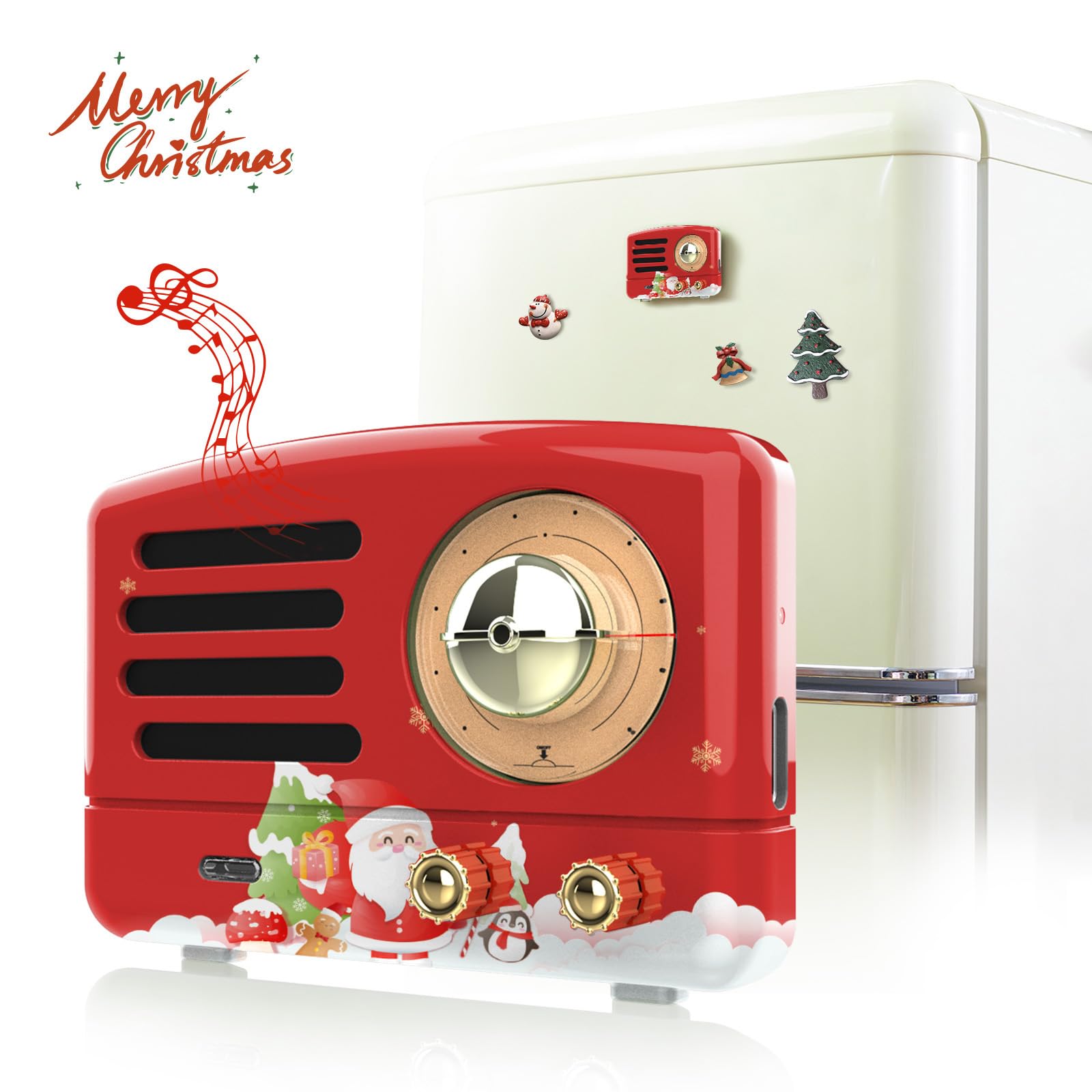 

Bluetooth-динамик MUZEN PETA, Магнитный мини-динамик, Санта Рождество, Зарядка USB C, Компактный, Сверхлегкий, Милый, Ретро-дизайн (Красный рождественский)