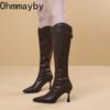 Winter Fashion Pointed Toe Slim Knee High Boots Women Elegant High Heel Shoes Street Style Banquet Mordern Long Botas Mujer for daily use