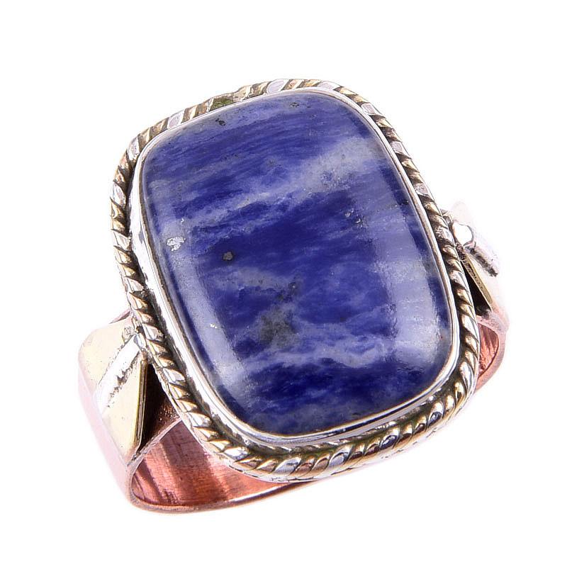 Natural Sodalite Gemstone Handmade 925 Solid Silver Two Tone Ring Size 9US W1p15