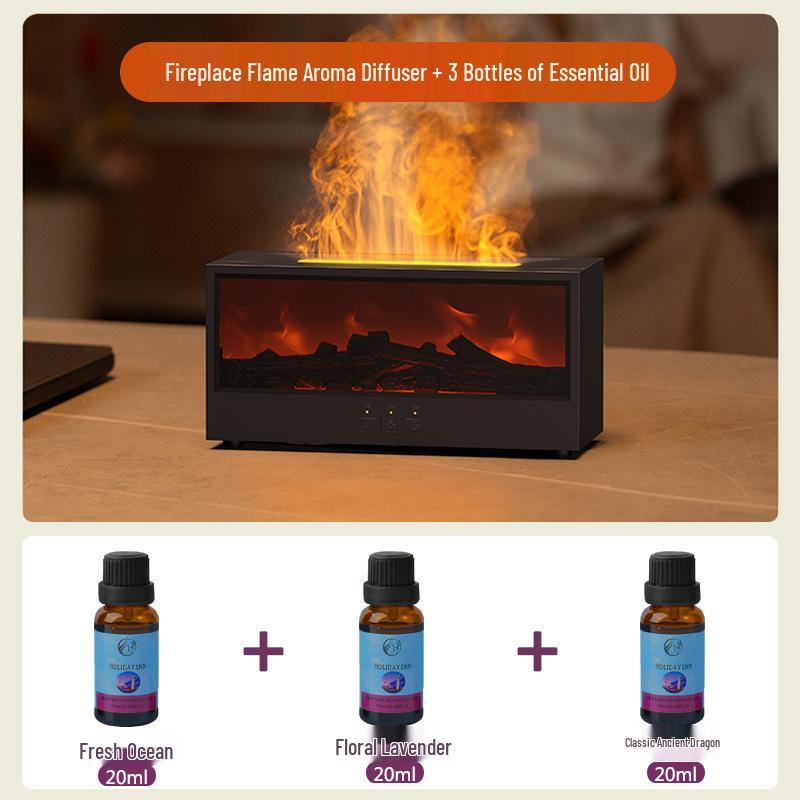 Retro 3D Fireplace Flame Aroma Humidifier & Colorful Desktop Light