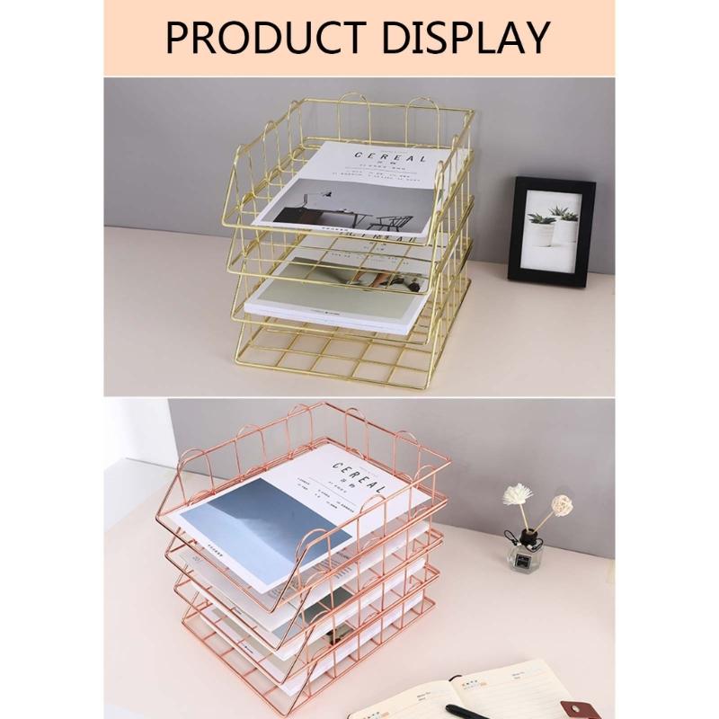 Modern Stackable Letter Tray Desktop Organizer Under Desk Hanging Organizer Metal Paper Tray for Women Men Student Staff