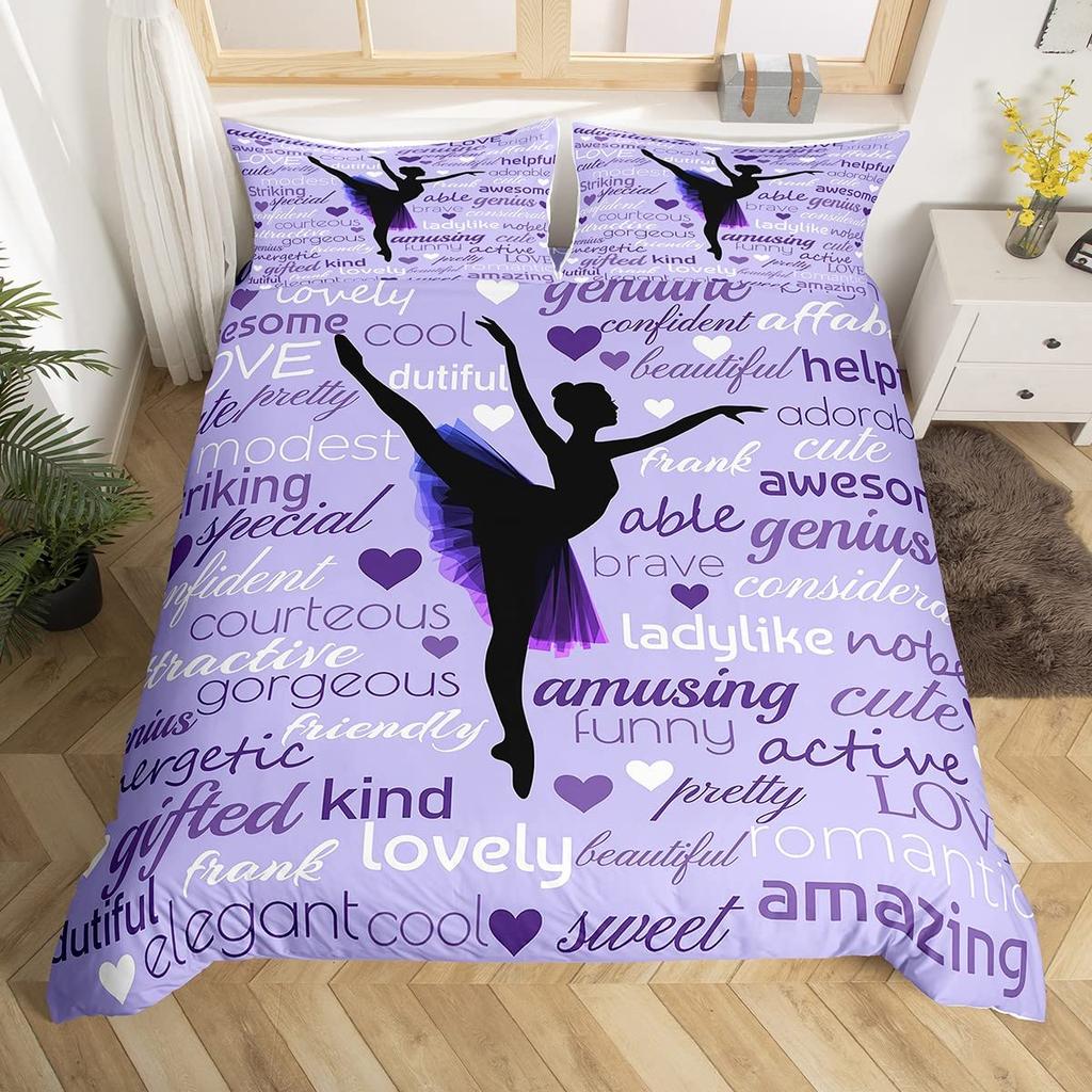 Art Duvet Cover Set Female Ballet Dancers Performing Arts Black Silhouettes Illustration Design Bedding Set with 2 Pillowcases