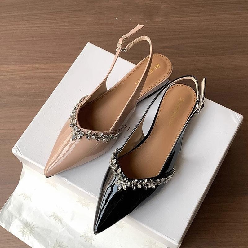 

Single shoes rhinestone women s flat shoes celebrity with femininity shallow mouth pointed skirt 2025 new bag head sandals women s summer 40 телесный