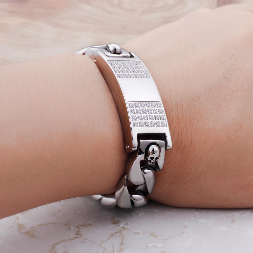 Kalen High Quality Stainless Steel Skull Men's Bracelet Inlaid Zircon Charm Cuban Chain Accessories Punk Jewelry Accessories