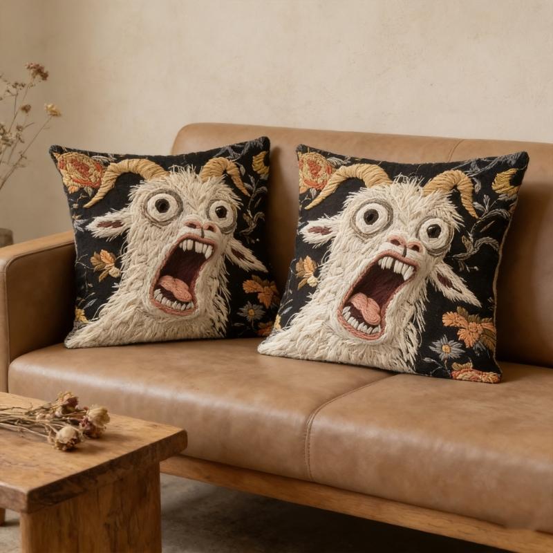 Funny Screaming Goat Throw Cushion Cover Crazy Animal Graphics 2D Flat Printed Decorative Square Pillowcase Decors