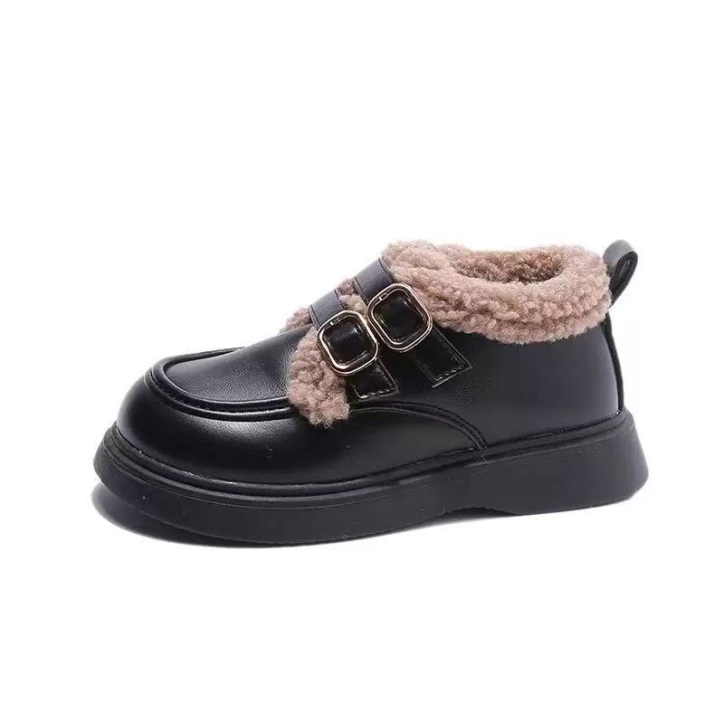 Girls Small Leather Shoes Autumn and Winter 2025 New Velvet Children's Princess Doudou Shoes Medium and Older Children's Warm Girls Cotton Shoes