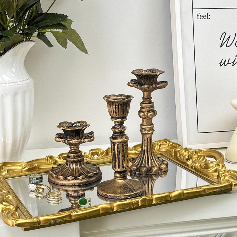 1Pc Resin Classical Gold Candle Holder Decorative Ornament European Retro Nostalgic Display Shooting Props Wedding Decorations