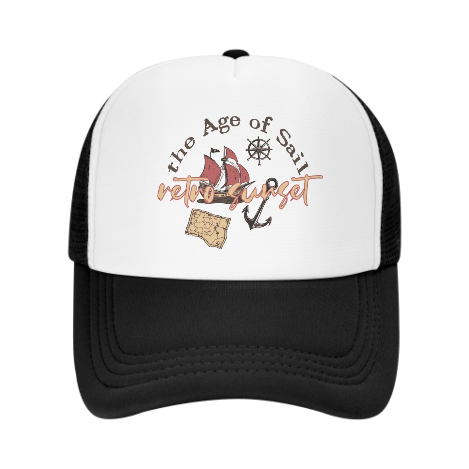 Cap For The Voyage Of Captain S The Age Of Sail Printed Half Mesh Baseball Cap Outdoor Simple Fashion Sun Hat Lightweight One Size