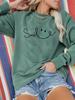 Women's Geometric Smiley Face Crew Neck Pullover Sweatshirt, Sizes S-3XL