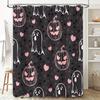 Halloween-themed Ghosts Pumpkins Shower Curtain for Bathtub Decoration Black with Pink Accents Decorative Bath Mat Set (180x240c