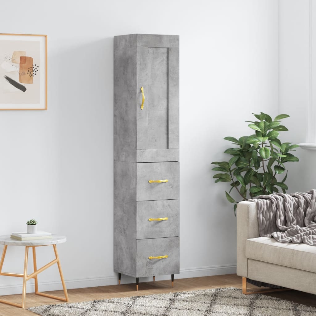 Highboard Concrete Grey 34.5 x 34 x 180 cm Engineered Wood