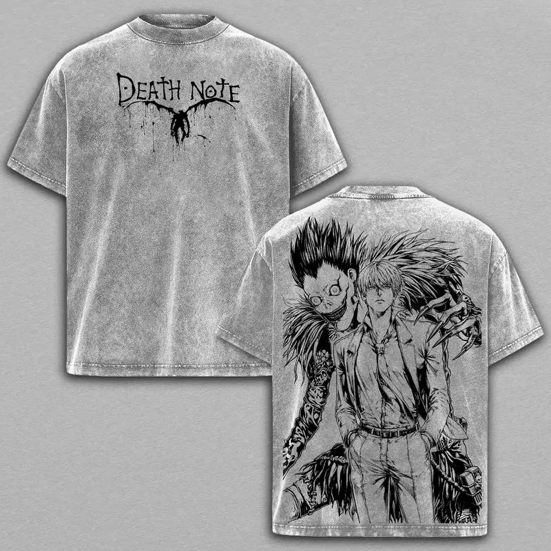 Hot Anime DEATH NOTE Yagami Light Ryuk Graphic Tee Men Oversized Clothing Washed Cotton Tshirt Casual T-shirt Harajuku T Shirt