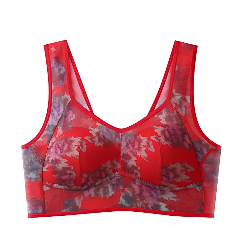 BH in Übergröße für Damen, nahtlose Unterwäsche, Push-Up, kabellos, Büstenhalter, Blume, transparente Dessous, Vollschalen-BHs mit dünnen Körbchen, sexy Bralette