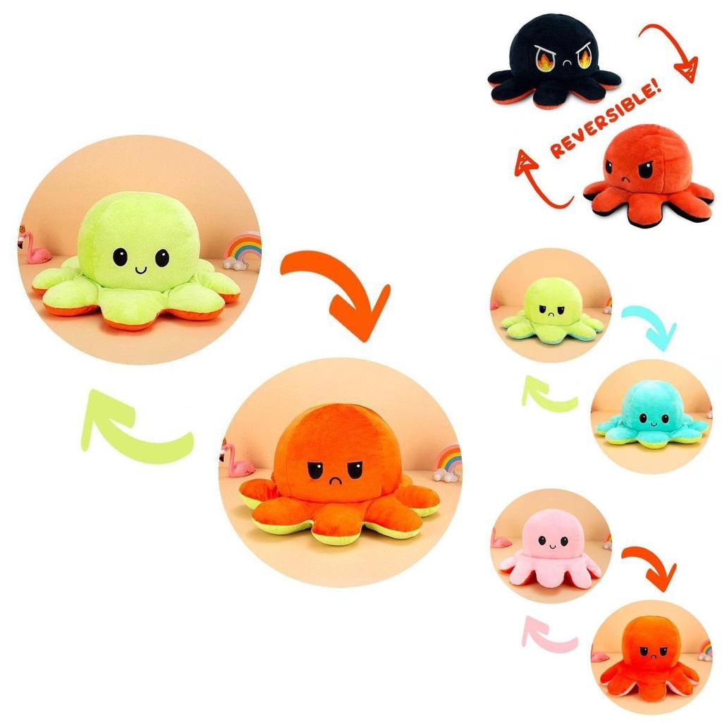 Adorable Double-sided Flip Reversible Octopus Plush Toy For Kids With Soft Texture
