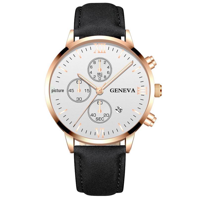 High-demand Men’s Geneva Quartz Watch – New Business & Casual Style with Calendar and Leather Strap.