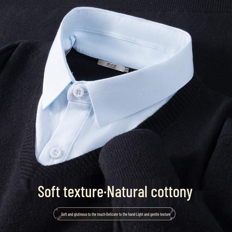 Men s Faux Two-Piece Shirt Collar Pullover Sweater L