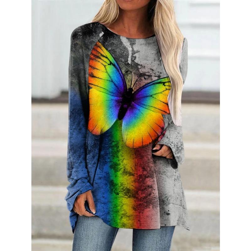 Women's Printed Long-sleeved T-shirt, Suitable for Spring, Autumn and Winter Seasons. Fashionable and Versatile, Machine Washable.