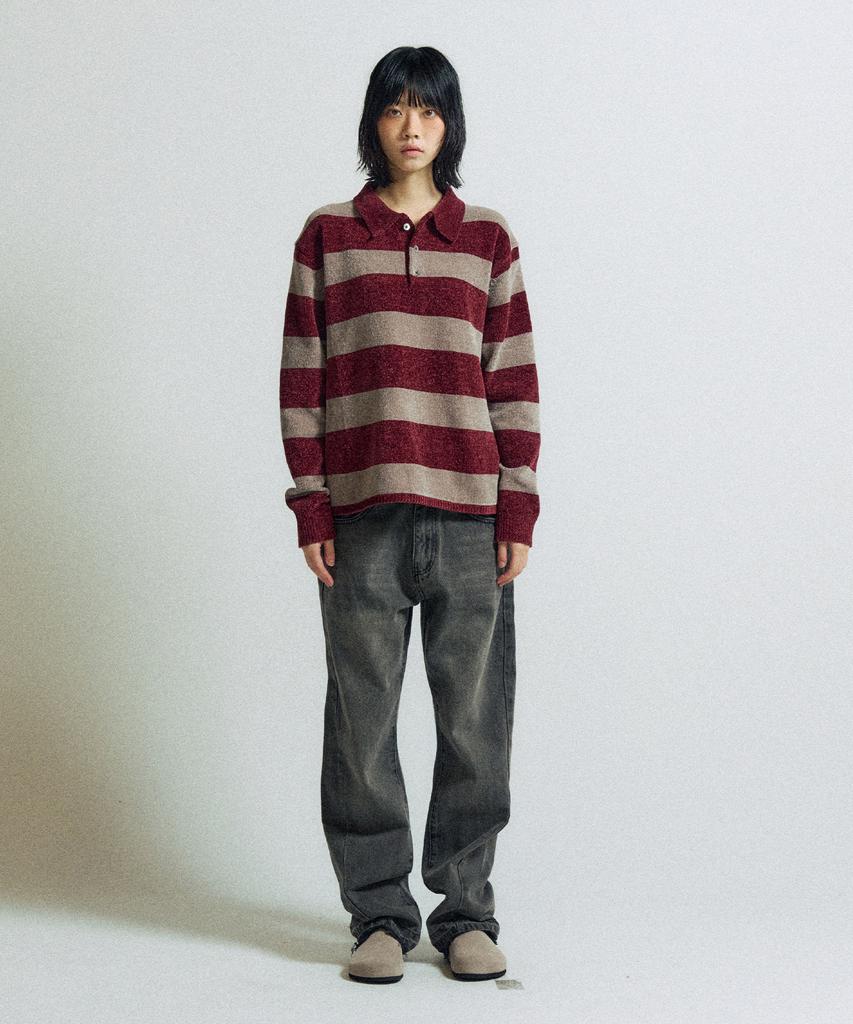 SLOWACID Velour Stripe Pk Knit [Burgundy/Beige]