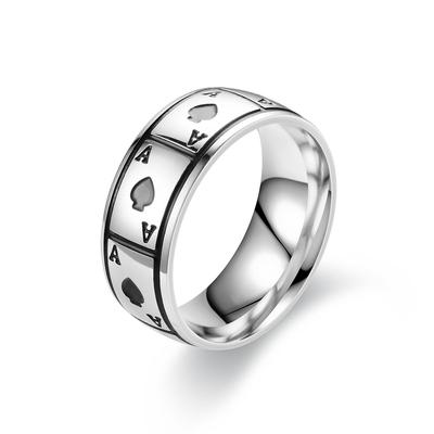 Lucky Ace of Spades Titanium Steel Ring Mirror Magic Playing Card Stainless Steel Ring