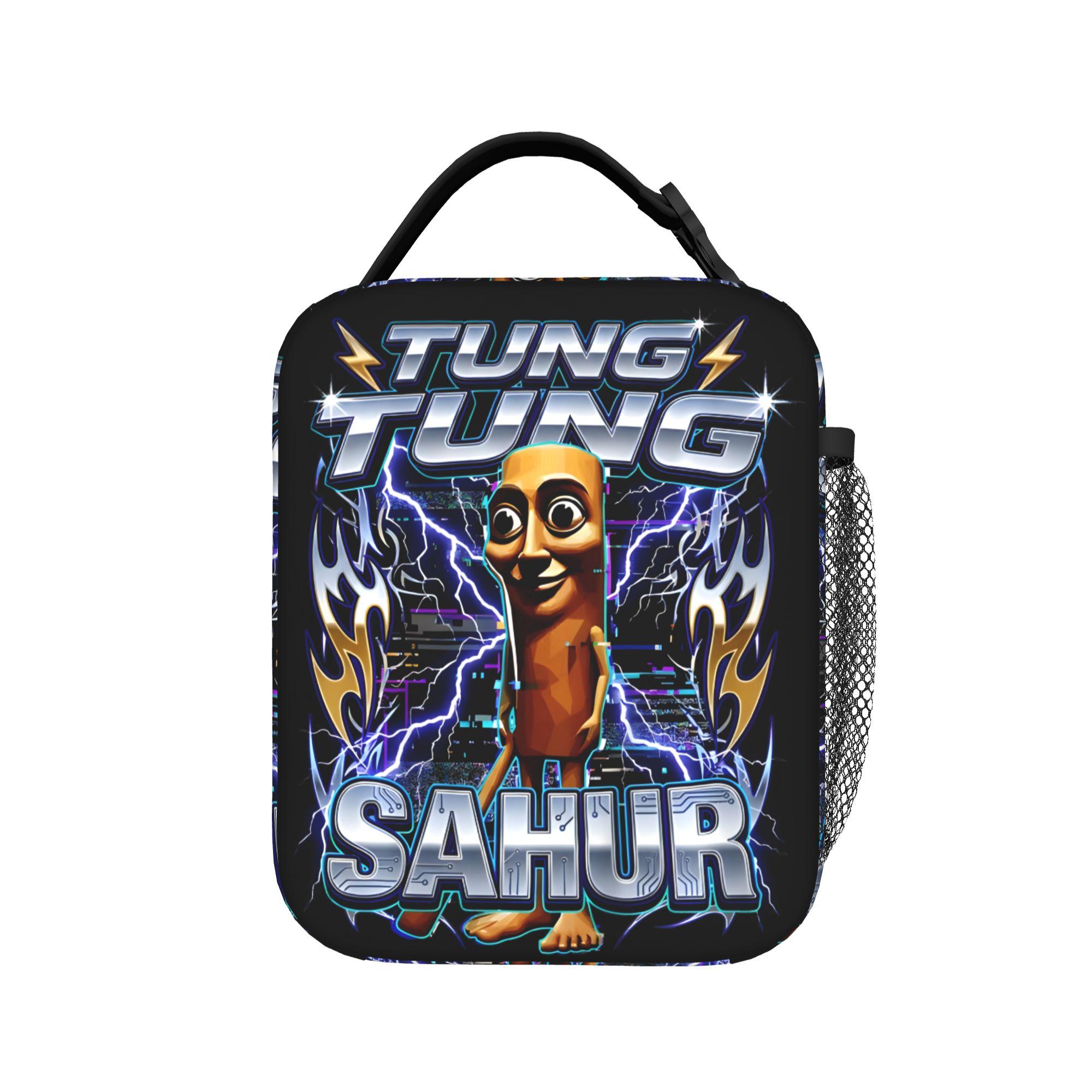 Grappige Tung Tung Tung Sahur Geïsoleerde Lunchtas Groot John Varken en Kat Meme Brainrot Maaltijdcontainer Thermische Tas Tote Lunchbox One Size