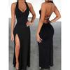 Europe, America 2026 Summer New Deep V-neck Pure Desire Sexy Neck Halter Slit Dress Women