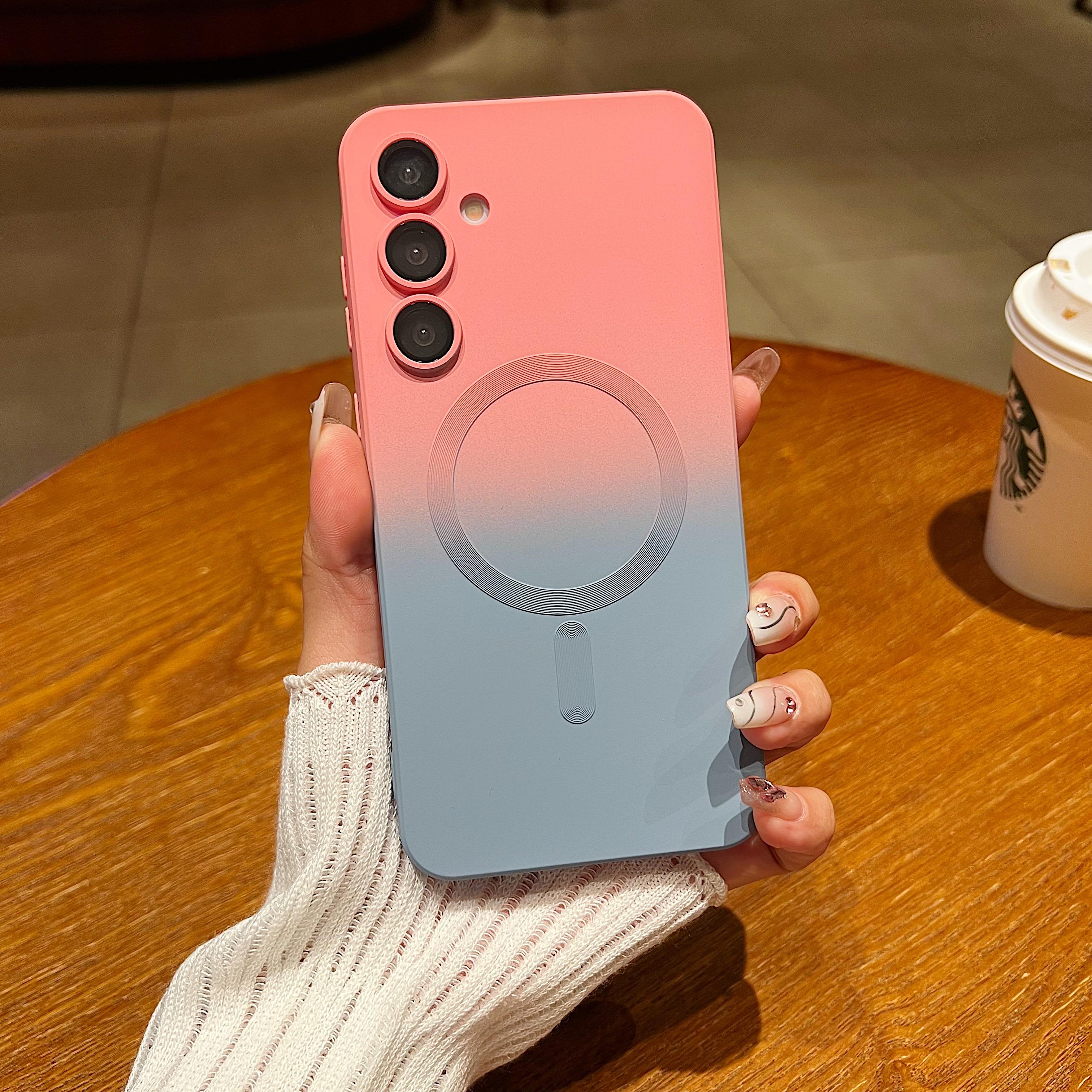 

Чехол-бампер с магнитной защитой объектива камеры с градиентной расцветкой для iPhone 16 Pro Max Samsung S24 S23 S22 S21 A56 из мягкого силикона ТПУ, противоударный iPhone 13 Pro