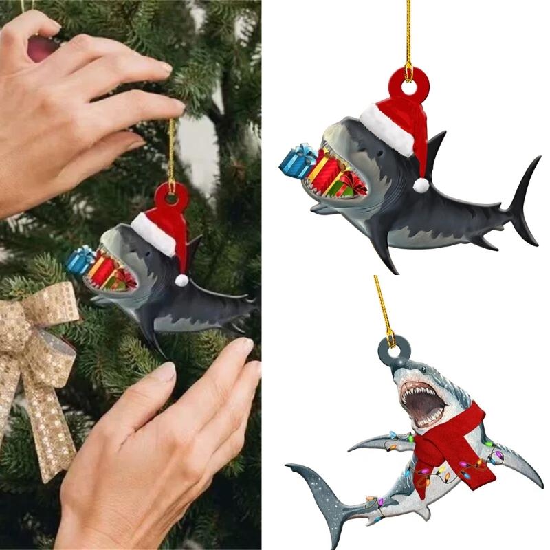 Shark Shaped Christmas Tree Hangings Decorative Pendant for Party and Vehicle Indoor Holiday Ornament Backpacks Charm