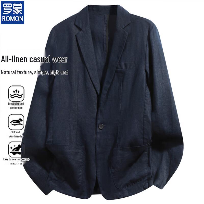 ROMON Men's Pure Linen Business Casual Suit Jacket