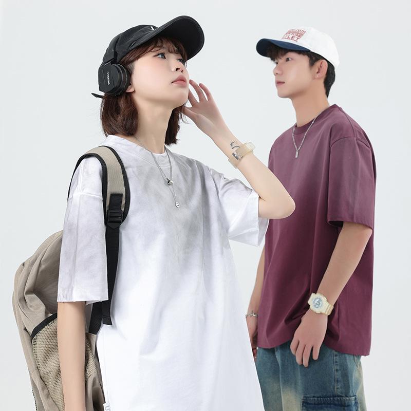 Men's Trendy Distressed Washed Short Sleeve T-Shirt - Loose Fit, Drop Shoulder, Ideal for Summer and Couples