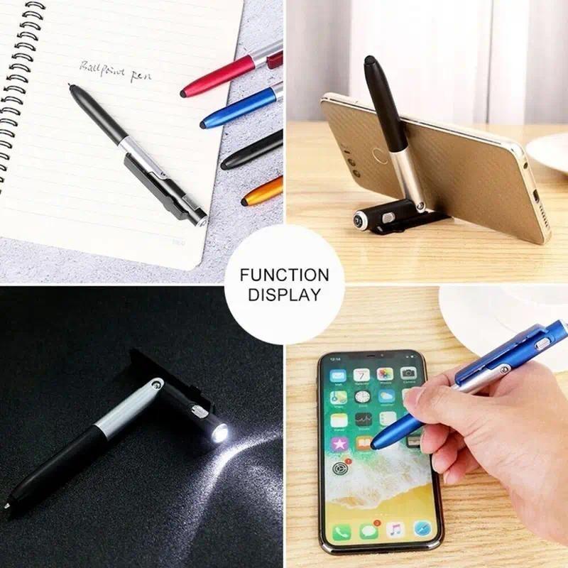 HdoorLink 4 In 1 Multifunction Ballpoint Pen with LED Light Fold Phone Holder Night Read Writing Pencil Office School Student Stationery