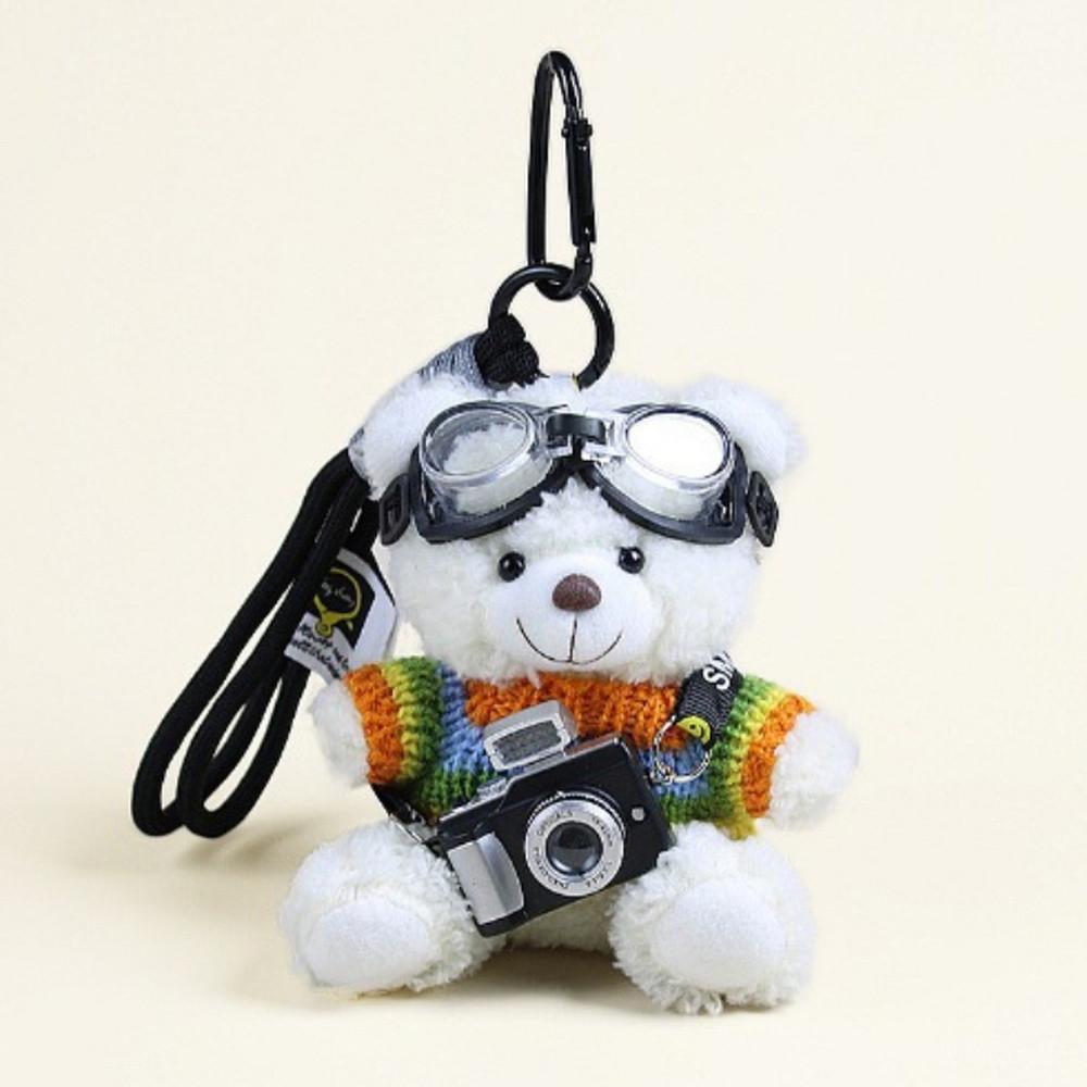 Camera Little Brown Bear White Shoes Keychain Little Panda Soft Cute Plush Doll Bag Pendant