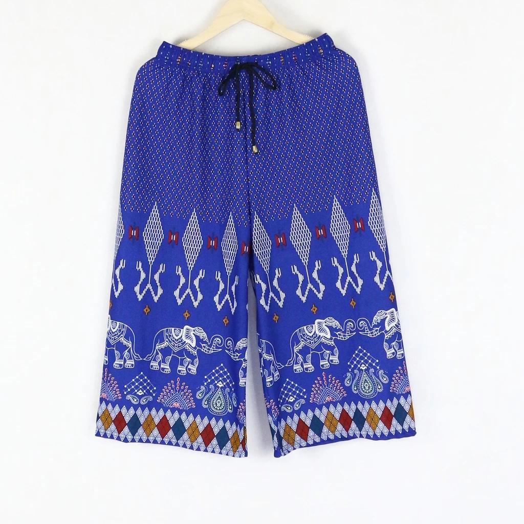 Elephant Pants Loose Legs Adjustable Elastic High Waistband Strap Rope Women Men Unisex Print Thailand Casual Streetwear Beach Bohemian Retro Vintage
