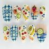 24PCS Cartoon Apple Almond False Nails Fresh Green Fruit French French Sweet Star Plaid Patterns Press on Nails Wearable Ins Tip