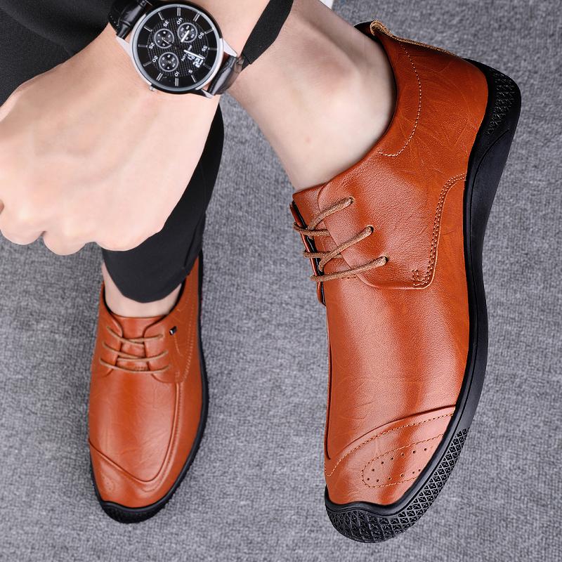 Men's Male Casual British Business Cow Genuine Leather Shoes  Flats Spring Autumn Offices Formal Shoes 2024 New