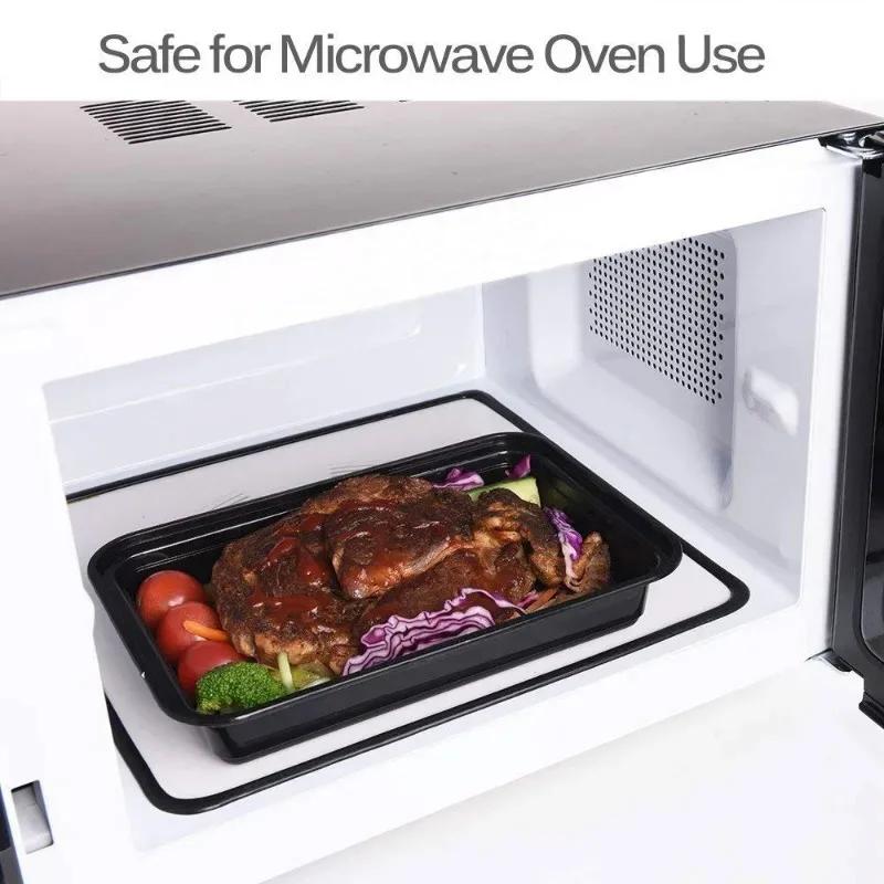 10 Sets Black Disposable Lunch Boxes with Lids Microwave Food Storage Containers Kitchen Refrigerators Household Tools
