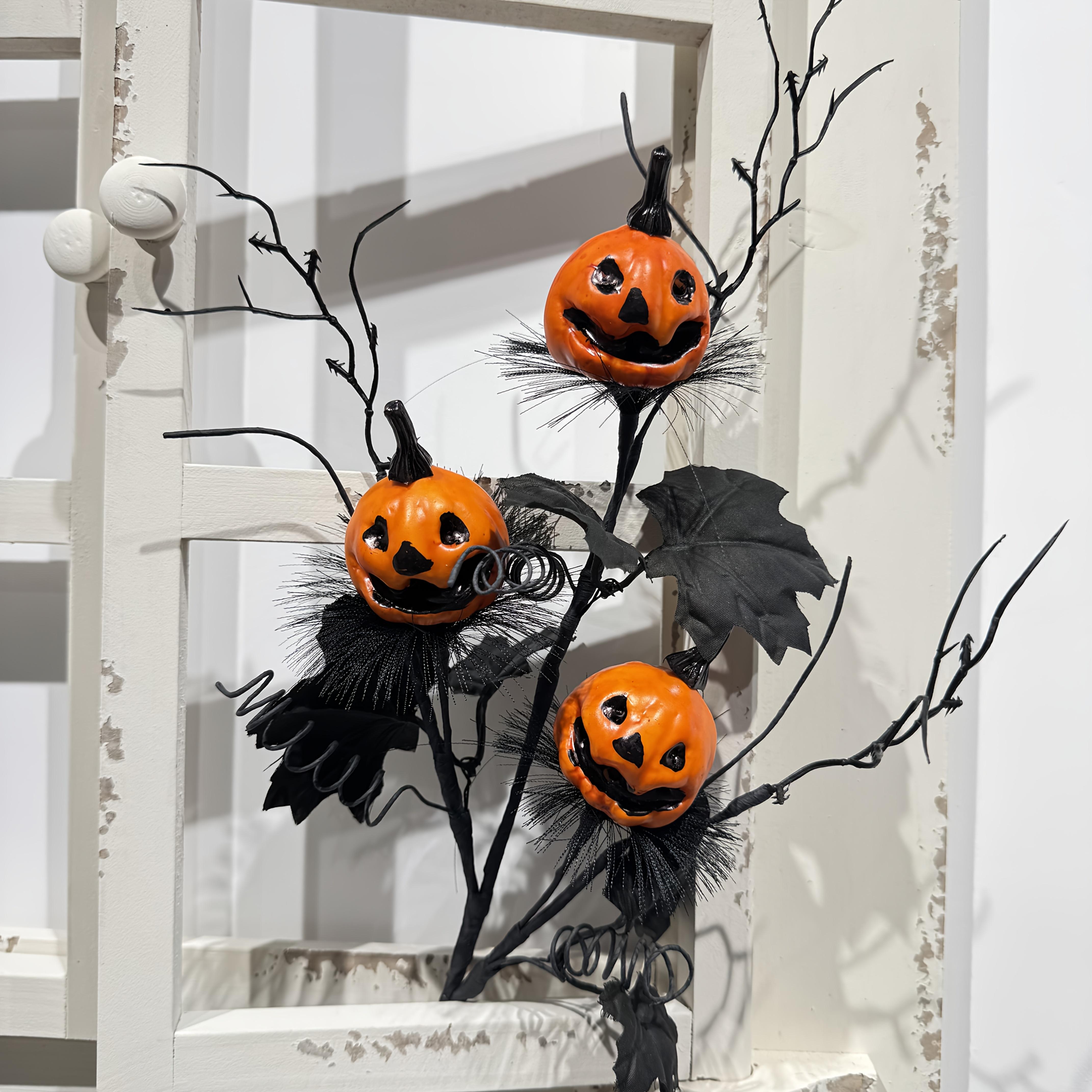 

Halloween Artificial Pumpkin Bouquet Decor - Black & Orange Spooky Ghostly Pumpkins with Bats,Home Decorators, Party Centerpiece чёрный