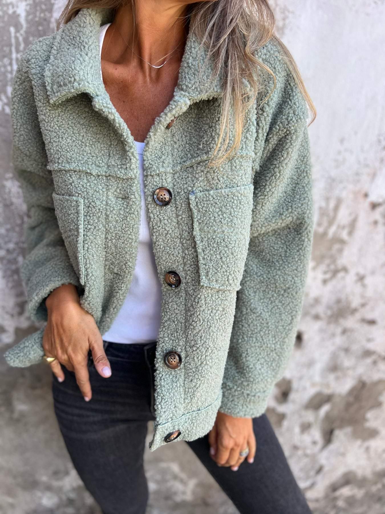 

2026 Turn-Down Collar Single-Breasted Lambswool Coat for Autumn/Winter. S зелёный