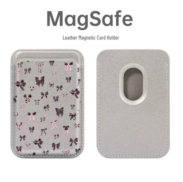 Leather Magnetic Bowknot Card Holder Apple Phone Case Compatible with MagSafe