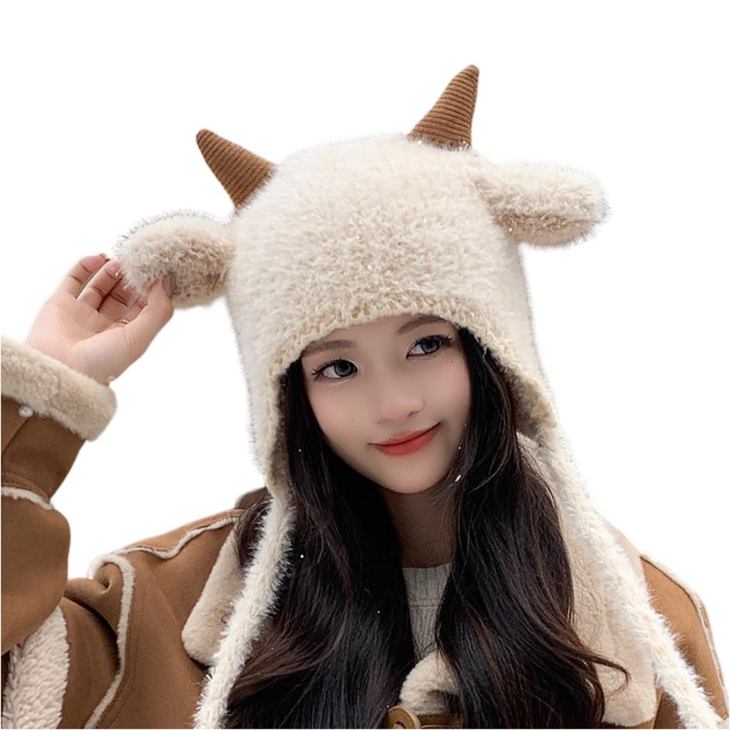 Ladies' Cute Plush Hat Outdoor Warm Knitted Lei Feng Hat Windproof Hoodie