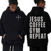 Gesù Caffè Palestra Ripeti Felpe Cristiane Uomo Donna Moda Vintage Harajuku Felpa con Cappuccio Felpa Larga Pile Pullover