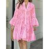 Abito con orlo a volant cavo, Elegante abito solido con scollo a V e maniche svasate, Abbigliamento da donna