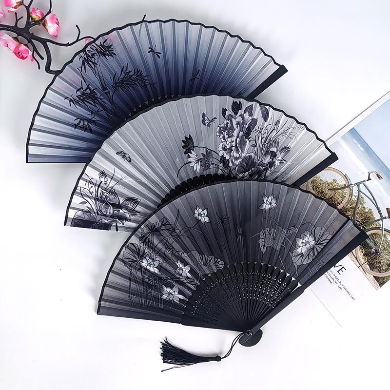 Portable Classic Hanfu Folding Fan with Tassel for Dance - Unisex Summer Style