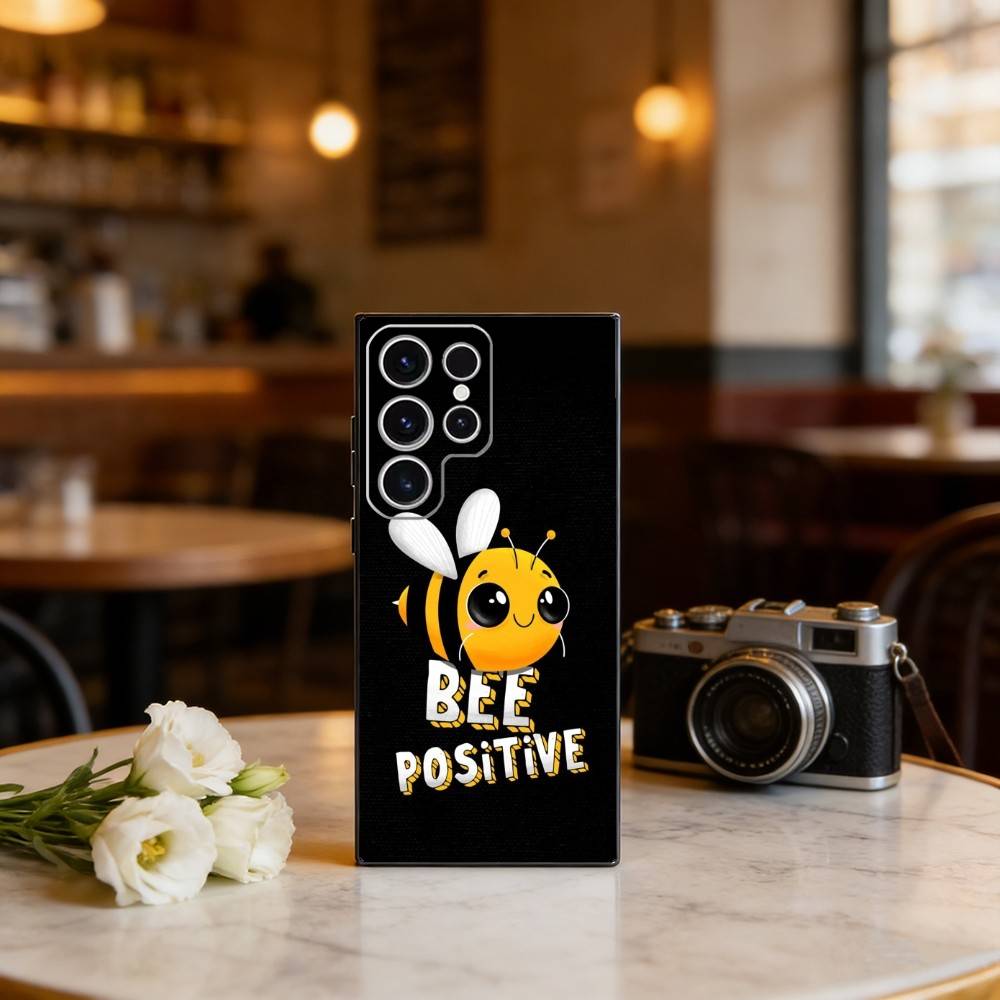 C-Cute Cartoon Bee Phone Case For Samsung S25,S24,S23,S22,S21,S20,Plus,Fe,Lite,Others Black Cover