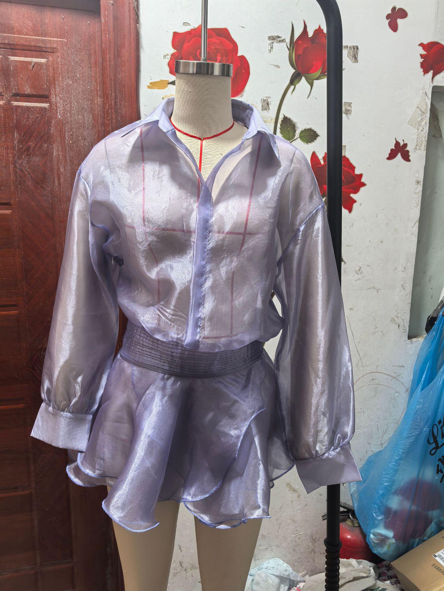 

European & American Spring/Summer 2026 Women s A-line Ruffle Shirt Dress Large лаванды фиолетового