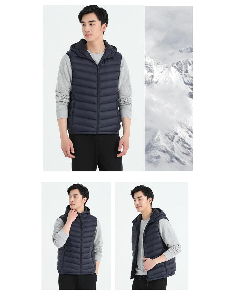Men's Lightweight Down Vest - Sleeveless, Stand Collar, Short Style, Warm White Duck Down, Autumn/Winter Collection.