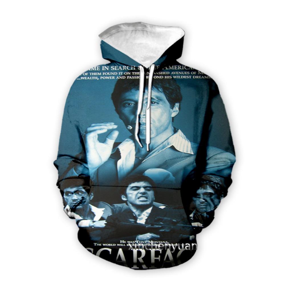 Cross Border Popular Scarface 3D Printed Long Sleeved Sweatshirt for European and American Men's Casual Hooded Sweatshirt